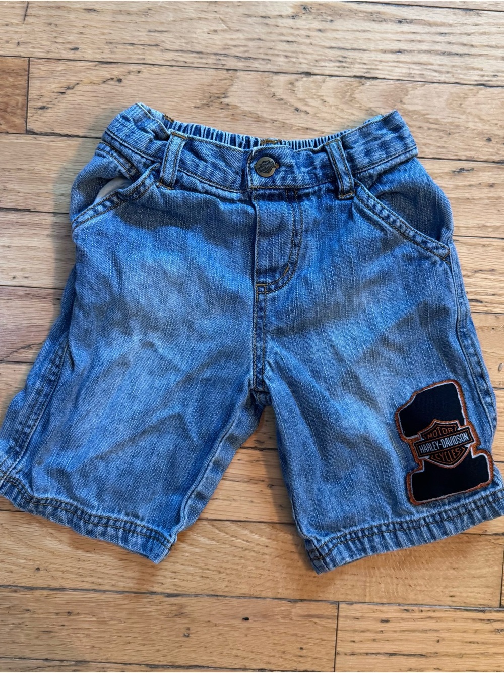 Harley-Davidson Toddler Boys Denim Shorts Blue Light Wash Logo Patch Size 3T